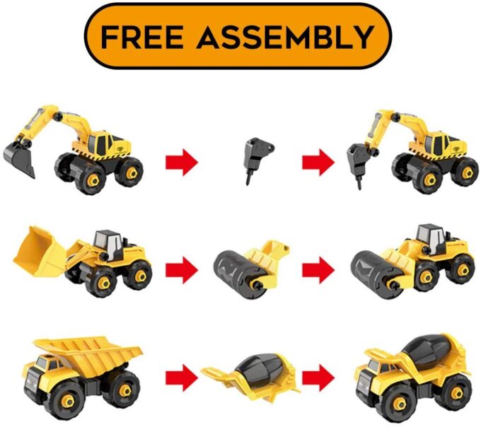 Diy 6 in 1 Construction Vehicles Excavator Truck Toy - Image 4